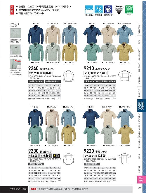 XEBEC ジーベック,9220 半袖シャツの写真は2026最新オンラインカタログ205ページに掲載されています。