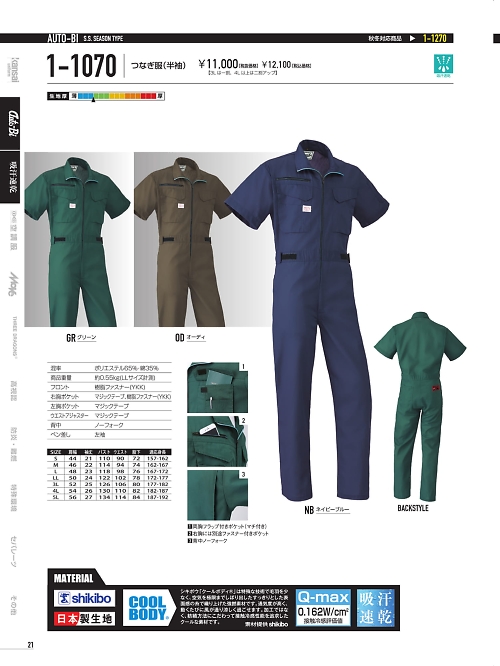 山田辰 DICKIES WORK　AUTO-BI THEMAN,1-1070 半袖ツナギ服の写真は2022最新オンラインカタログ21ページに掲載されています。