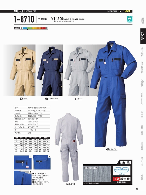 山田辰 DICKIES WORK　AUTO-BI THEMAN,1-8710,ストライプツヅキ服の写真は2022最新のオンラインカタログの80ページに掲載されています。