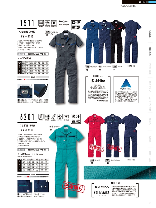 山田辰 DICKIES WORK　AUTO-BI THEMAN,1511,半袖ツヅ服の写真は2024最新のオンラインカタログの46ページに掲載されています。
