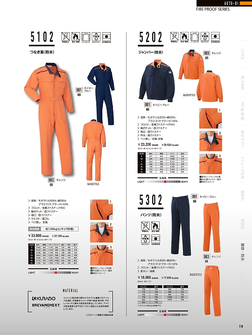 山田辰 DICKIES WORK　AUTO-BI THEMAN,5102 防炎ツヅキ服の写真は2024最新オンラインカタログ118ページに掲載されています。