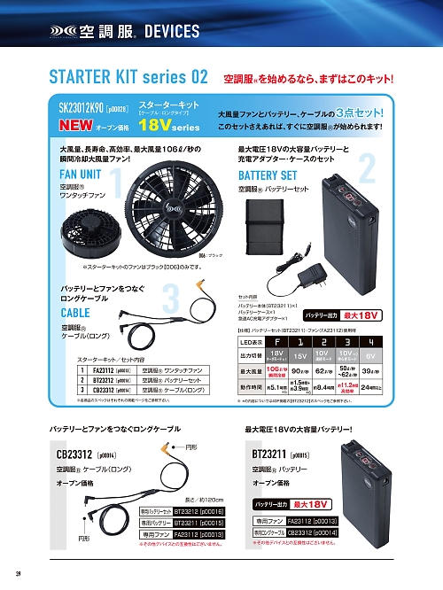 山田辰 DICKIES WORK　AUTO-BI THEMAN,SK23012K90,スターターキット18Vロングケーブルの写真は2026最新カタログ39ページに掲載されています。