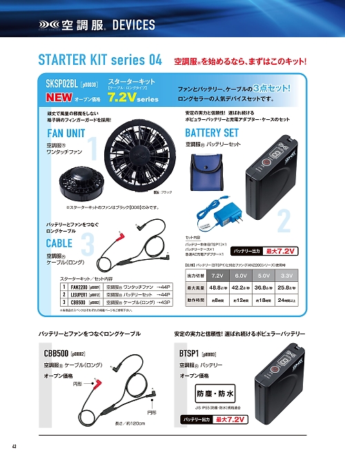 山田辰 DICKIES WORK　AUTO-BI THEMAN,SKSP02BL スターターキット7.2Vロングケーブルの写真は2026最新オンラインカタログ43ページに掲載されています。