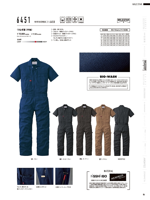山田辰 DICKIES WORK　AUTO-BI THEMAN,6451 半袖ツナギ服の写真は2026最新オンラインカタログ84ページに掲載されています。