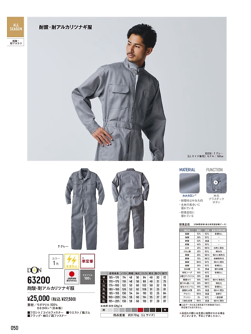 ヤマタカ Ｄｏｎ Yamataka,63200,耐酸･耐アルカリツナギの写真は2026最新カタログ50ページに掲載されています。