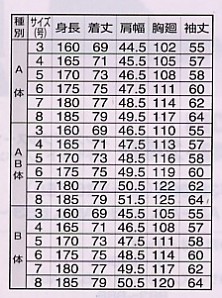 AZ141 メンズシングルジャケットのサイズ画像