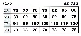 AZ422 ワークパンツ(2タック)在庫限のサイズ画像