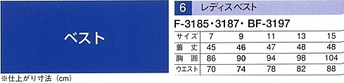 BF3197 レディースベストのサイズ画像