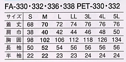 FA336 女性調理衣長袖(サックス)のサイズ画像