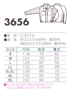 3656 ジャケットのサイズ画像
