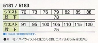 5181 ツータックパンツのサイズ画像