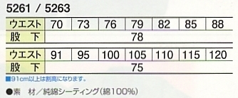 5263 ワンタックカーゴパンツのサイズ画像