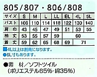 806 ジャケットのサイズ画像