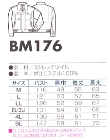 BM176 ジャケット(12廃番)のサイズ画像