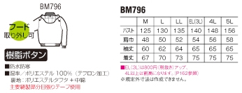 BM796 ジャケットのサイズ画像