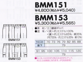 BMM151 ツータックパンツ(12廃番)のサイズ画像