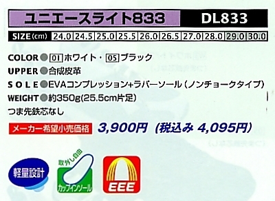 DL833 シューズのサイズ画像