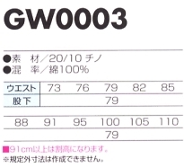 GW0003 ツータックカーゴパンツ(12廃番のサイズ画像