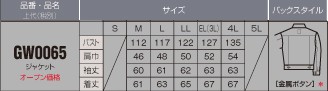 GW0065 ジャケットのサイズ画像
