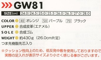 GW81 セーフティシューズ(15廃番)のサイズ画像