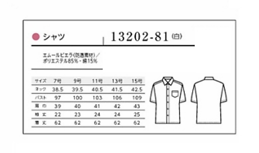 13202 レディースシャツ(半袖)のサイズ画像