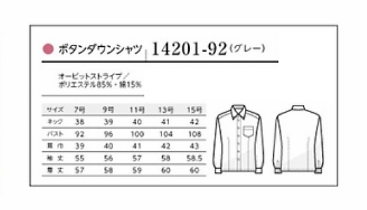 14201 レディースシャツ(長袖)のサイズ画像