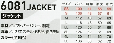 6081 ジャケットのサイズ画像