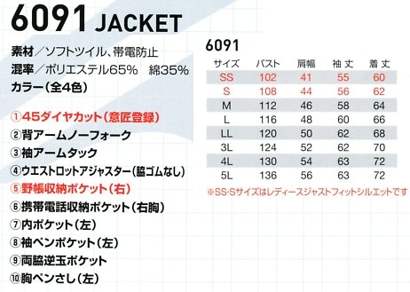 6091 ジャケットのサイズ画像