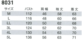 8031 ジャケットのサイズ画像