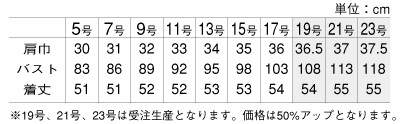 AR2451 ベスト(事務服)のサイズ画像