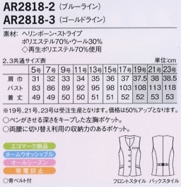 AR2818-2 ベスト(事務服)のサイズ画像