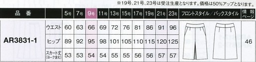 AR3831 Aラインスカートのサイズ画像