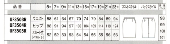 UF3505R スカートのサイズ画像
