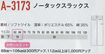 A3173 ノータックスラックスのサイズ画像