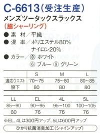 C6613 ツータックスラックス(廃番)のサイズ画像