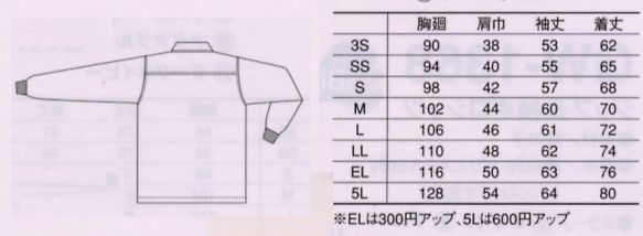 GW1608 カノコBD長袖ポロシャツのサイズ画像