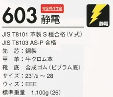 603SEIDEN 安全靴(15廃番)のサイズ画像