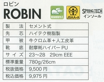 RB213 DIADORA(ROBIN)B+W+R(安全靴)のサイズ画像