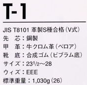 T1 安全靴(耐熱)(廃番)のサイズ画像