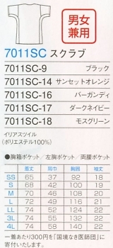 7011SC スクラブのサイズ画像