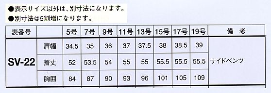 FV3040 ベスト(廃番)のサイズ画像
