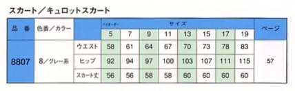 8807 スカート(ロング丈)のサイズ画像