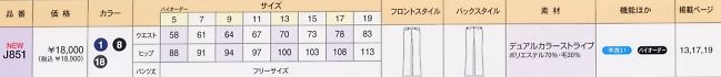 J851 パンツのサイズ画像