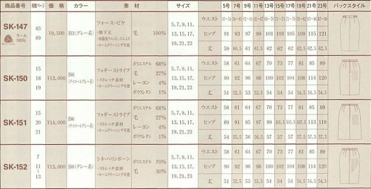 SK150 スカートのサイズ画像