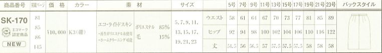 SK170 スカートのサイズ画像