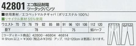 42801 ツータックパンツ(秋冬物)のサイズ画像