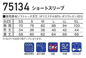 75134 ショートスリーブのサイズ画像