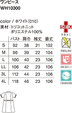 WH10300 ワンピースのサイズ画像