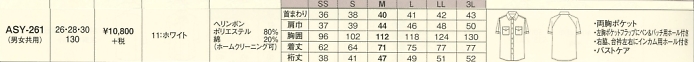 ASY261 半袖シャツのサイズ画像