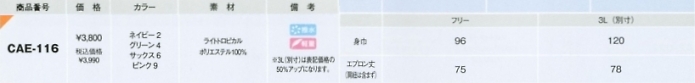 CAE116 エプロンのサイズ画像